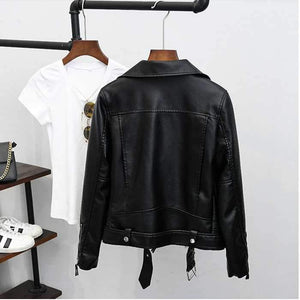 Womens Motorcycle Style Black Faux Leather Moto Jacket on sale - SOUISEE