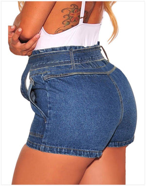 Boyfriend Loose Fit High Waisted Cuffed Paperbag Denim Shorts on sale - SOUISEE