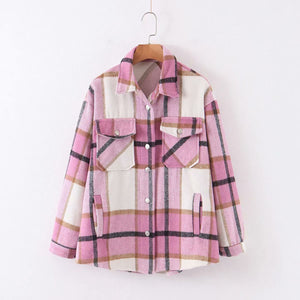 Classic Thick Colorblock Checked Button Down Woolen Shirt Jacket on sale - SOUISEE