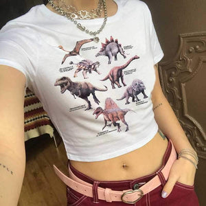 Cool Graphic Prints Jurassic Dinosaur Short Sleeve Crop Top Tee Shirt on sale - SOUISEE