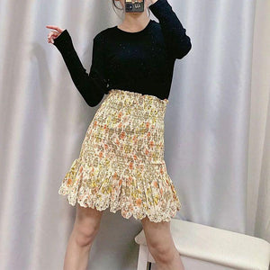 Retro Paisley Mixed Floral Smocked Ruffle Hem Mini Skirt In Multi Floral on sale - SOUISEE