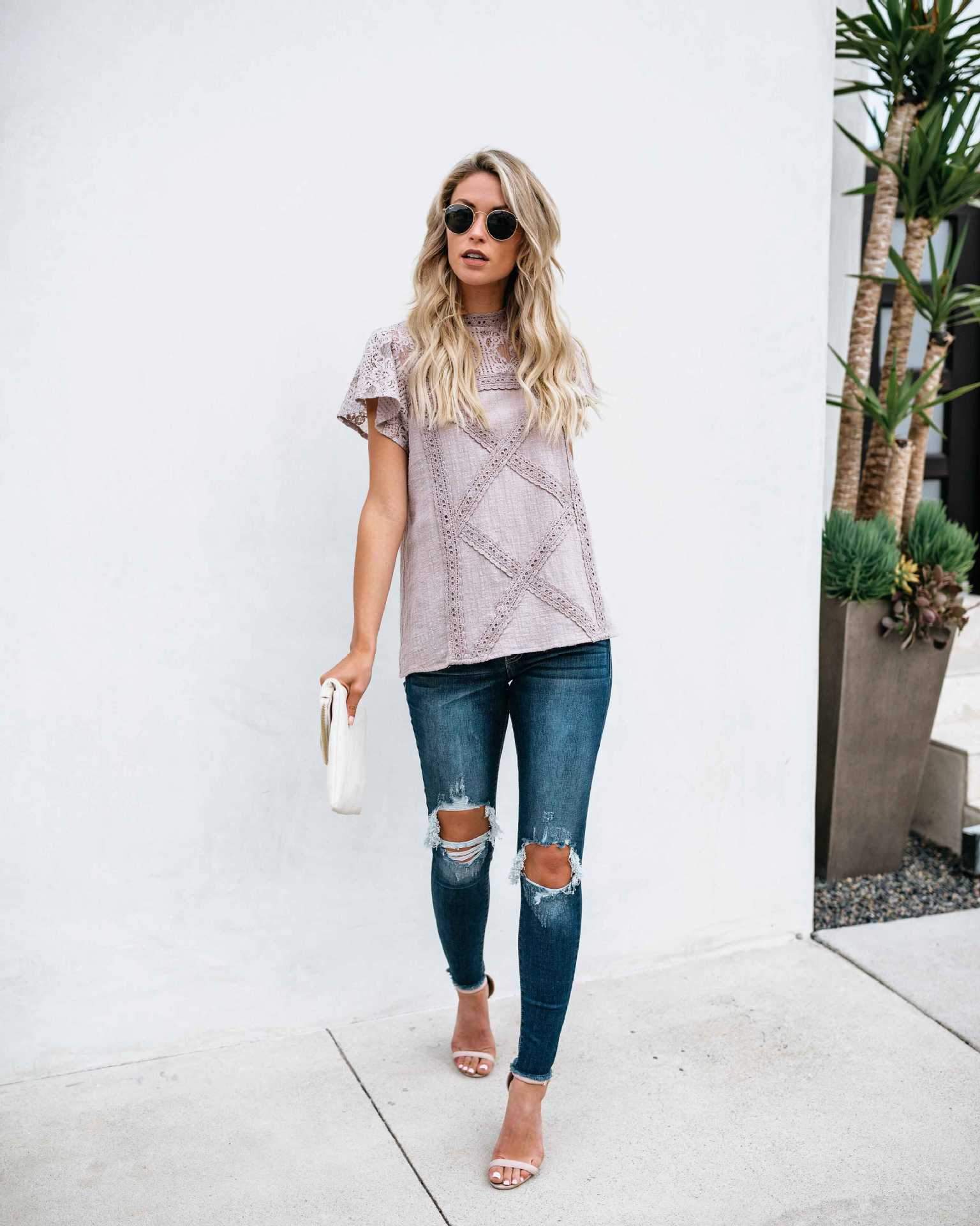 Cute Boho Chic Short Sleeve Lace Shoulder Blouse Shirts on sale - SOUISEE