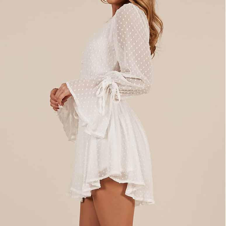 3d Embroidery Chiffon Short Jumpsuit Long Sleeve Romper Dress on sale - SOUISEE