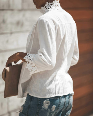 Bohemian Crochet Lace Button Up Shirt Top on sale - SOUISEE