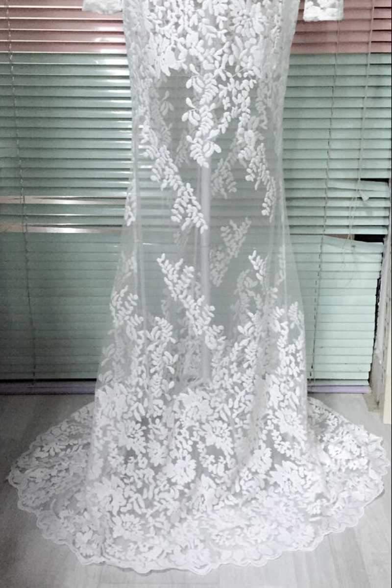 White Lace Embroidered Sheer Mesh Mermaild Formal Gowns Dress on sale - SOUISEE