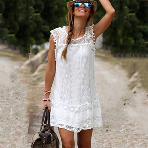 Boho White Sheer Lace Dress Summer Sundress on sale - SOUISEE