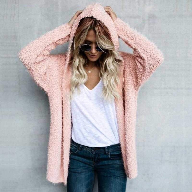 Oversized Faux Wool Long Hooded Cardigan Sweaters on sale - SOUISEE