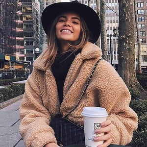 Oversized Faux Fur Teddy Bear Sherpa Coat on sale - SOUISEE