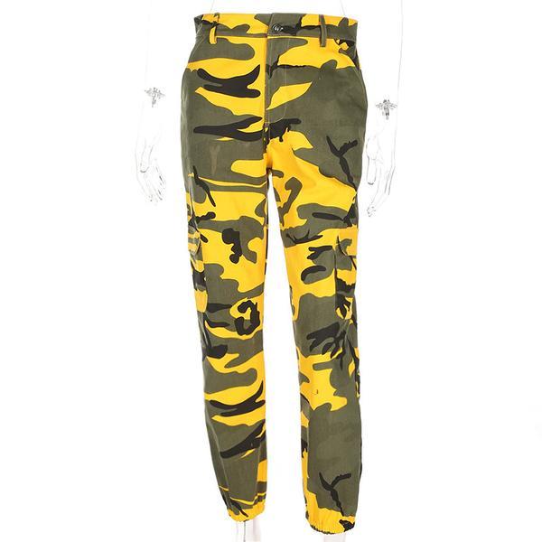 High Waisted Camouflage Cargo Trousers Camo Pants on sale - SOUISEE