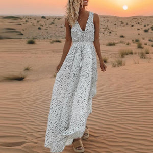 Vintage Plunge Casual Polka Dot Maxi Dress Long on sale - SOUISEE
