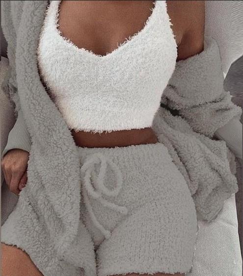 Comfy Faux Fur Crop Top Shorts And Jackets on sale - SOUISEE