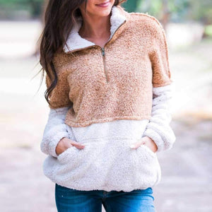 Two Toned Fuzzy Sherpa Fleece Pullover Jacket on sale - SOUISEE