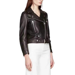 Womens Motorcycle Style Black Faux Leather Moto Jacket on sale - SOUISEE