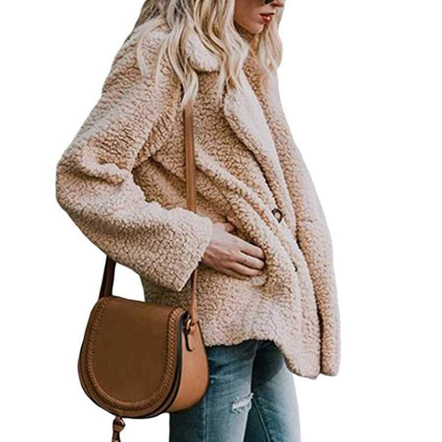 Fluffy Faux Fur Lapel Collar Womens Winter Coats on sale - SOUISEE