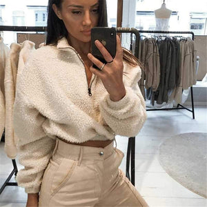 Oversized Cropped Polo Faux Fur Teddy Bear Jacket on sale - SOUISEE