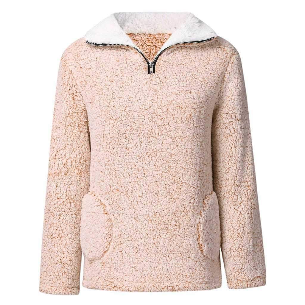 Quarter Sherpa Fleece Polo Teddy Bear Better Sweater Pullover on sale - SOUISEE