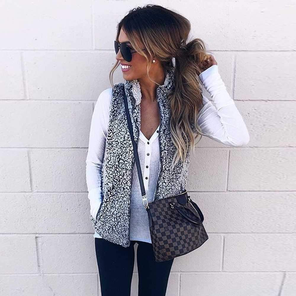 Fuzzy Faux Fur Winter Outerwear Sherpa Fleece Vest on sale - SOUISEE