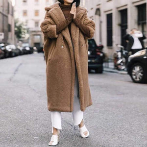 Long Faux Fur Camel Teddy Coat Maxi Jackets on sale - SOUISEE