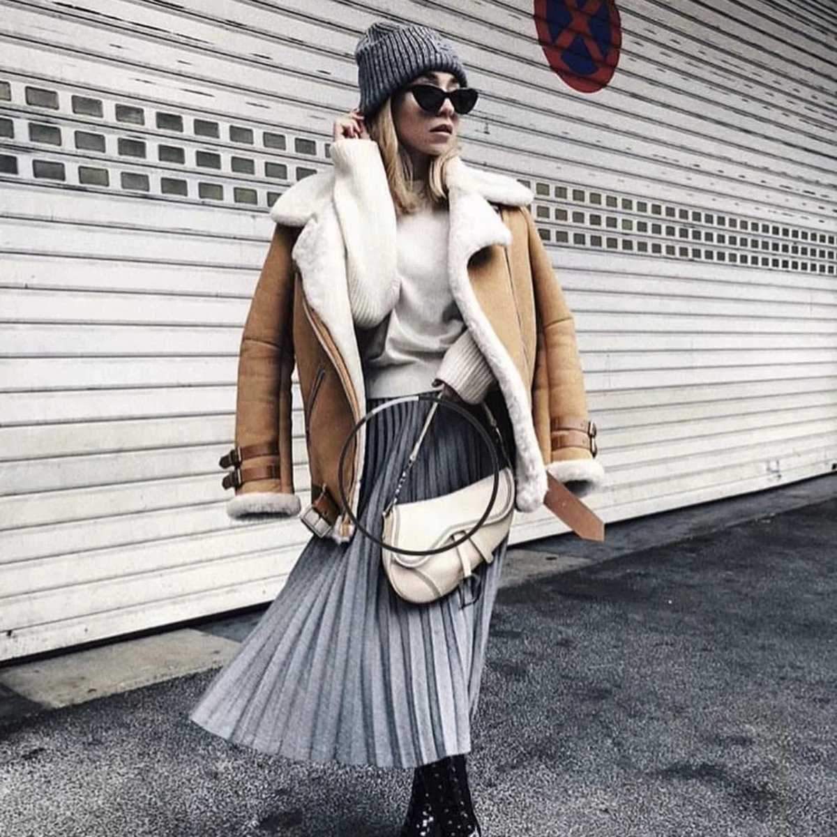Faux Fur Lined Leather Shearling Moto Jacket on sale - SOUISEE