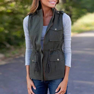 Classic Waist Tie Cotton Vest With Pockets on sale - SOUISEE