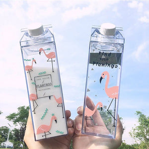 Cute Transparent Reusable Clear Milk Carton Leakproof Sports Bottle