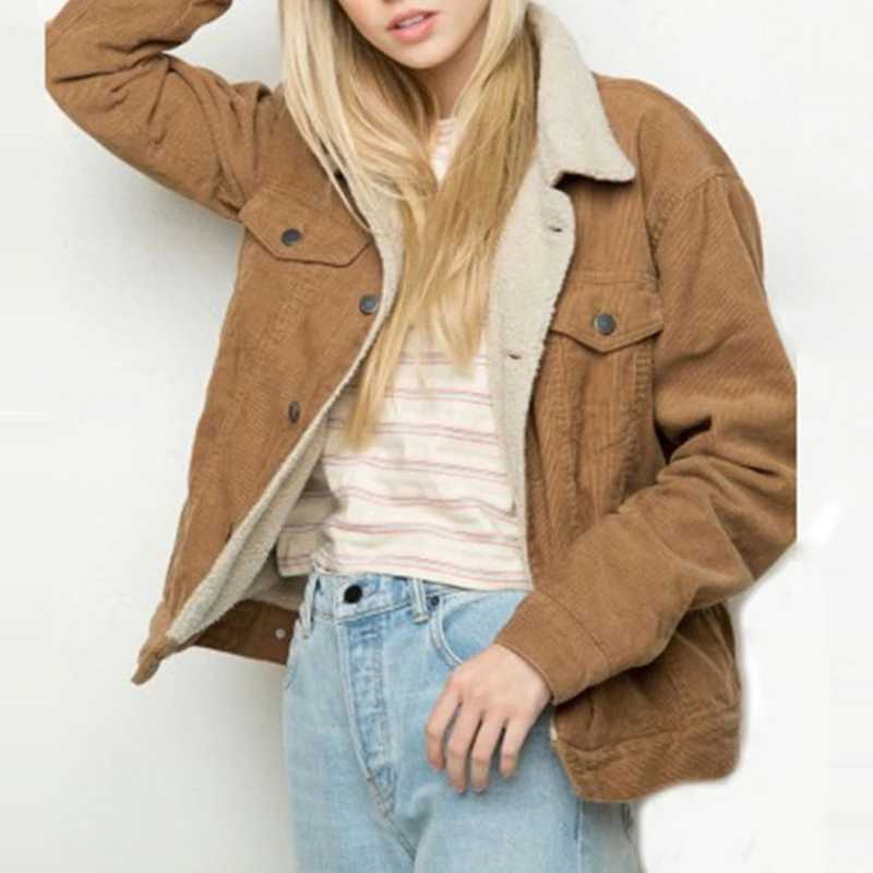 Fur Fleece Lined Shearling Corduroy Trucker Jacket on sale - SOUISEE