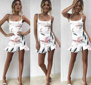 Slimming Adjustable Spaghetti Strap Frill Hem Dress Ruffles on sale - SOUISEE
