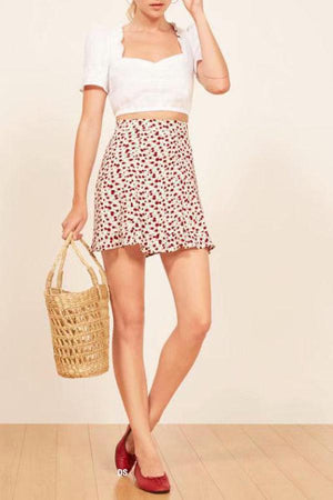 Vintage A Line Floral Prints Flounce Mini Skirt on sale - SOUISEE