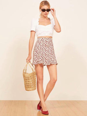 Vintage A Line Floral Prints Flounce Mini Skirt on sale - SOUISEE