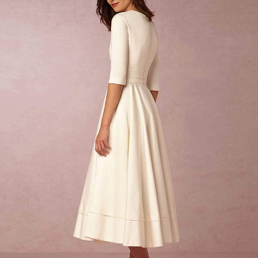 Classy Plunge Neckline Flowy Midi Work Dress on sale - SOUISEE