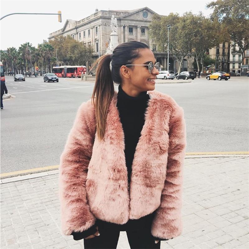 Free Ship Fluffy Mink Pink Faux Fur Coat on sale - SOUISEE