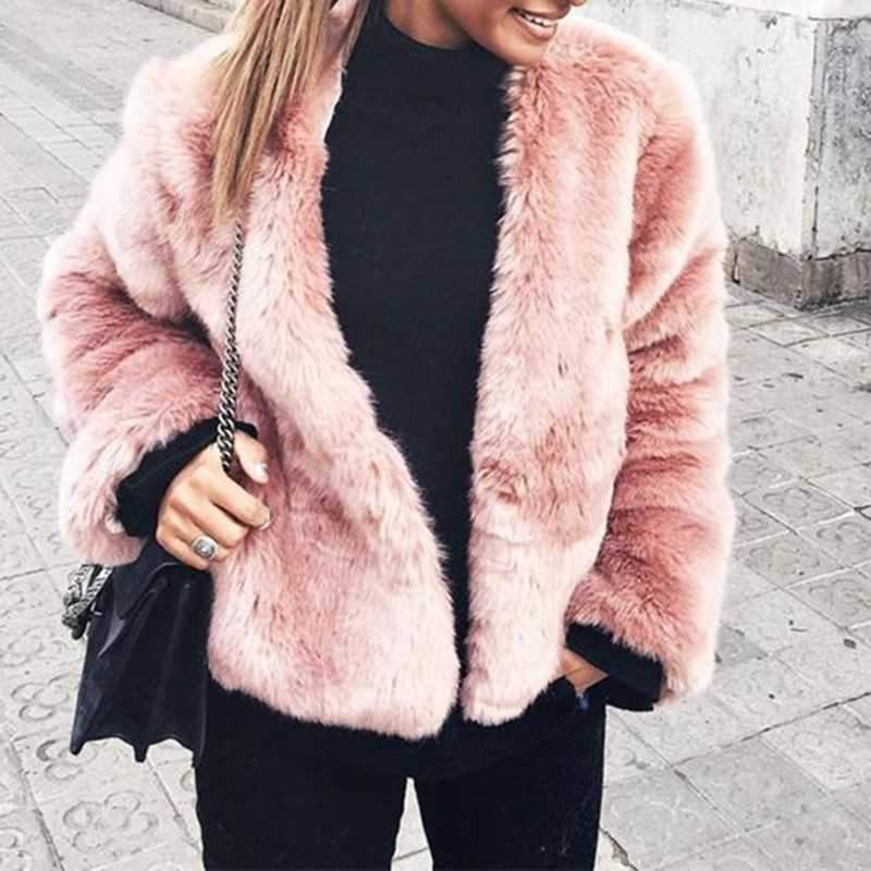 Free Ship Fluffy Mink Pink Faux Fur Coat on sale - SOUISEE