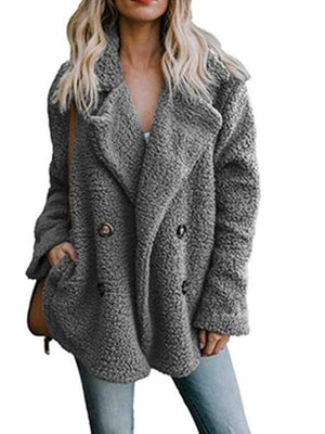 Fluffy Faux Fur Lapel Collar Womens Winter Coats on sale - SOUISEE