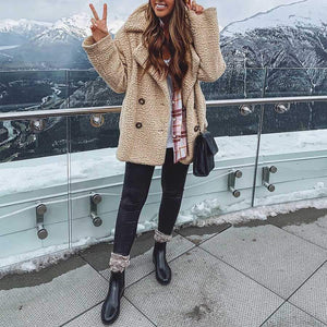 Fluffy Faux Fur Lapel Collar Womens Winter Coats on sale - SOUISEE