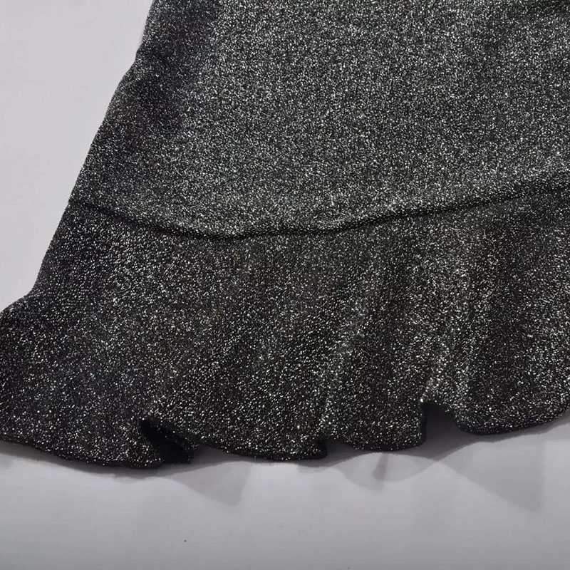 Glitter Metallic Tie Waist Evening Party Dress Ruffle Bottom on sale - SOUISEE