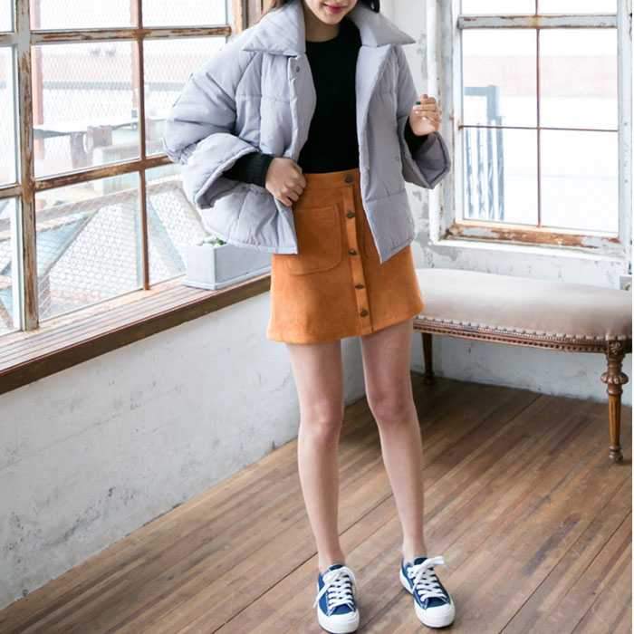 Front Button Up High Waisted Mini Suede Skirt on sale - SOUISEE