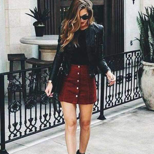 Front Button Up High Waisted Mini Suede Skirt on sale - SOUISEE