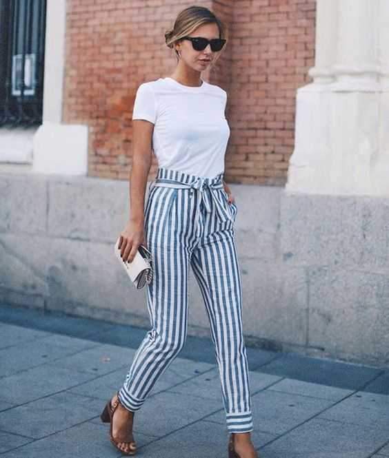 High waisted black and white striped pants discount