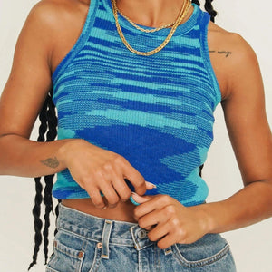 Colorful Stretch KnitRainbow Tie Dye Knitted High Neck Tank Top on sale - SOUISEE