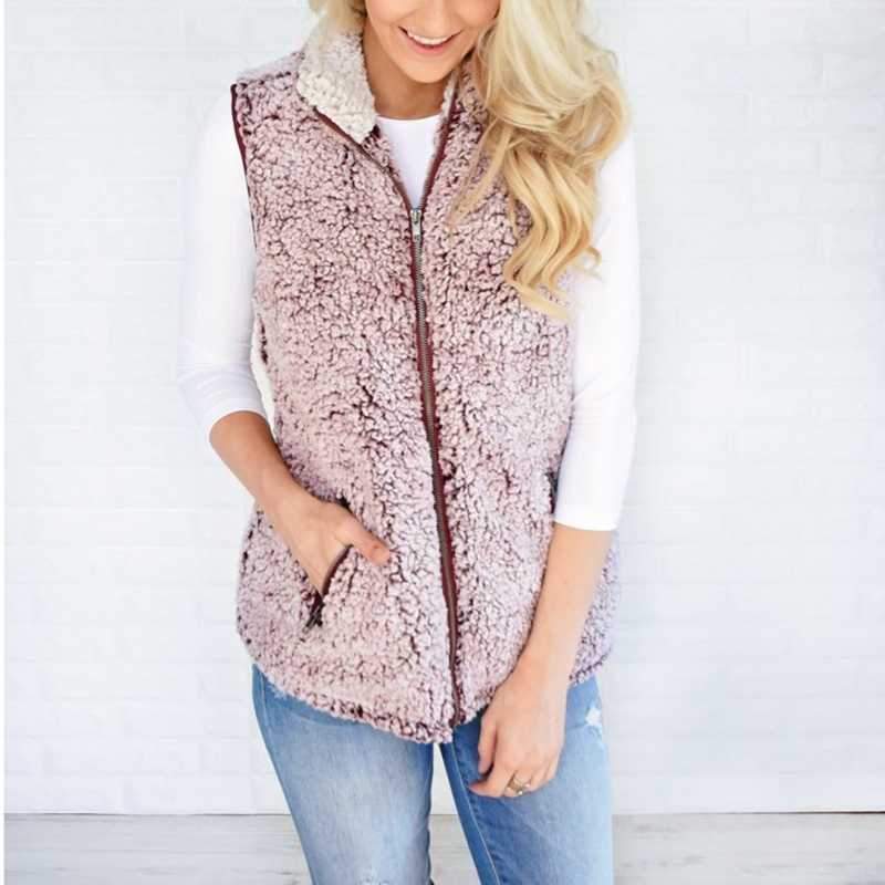 Fuzzy Faux Fur Winter Outerwear Sherpa Fleece Vest on sale - SOUISEE
