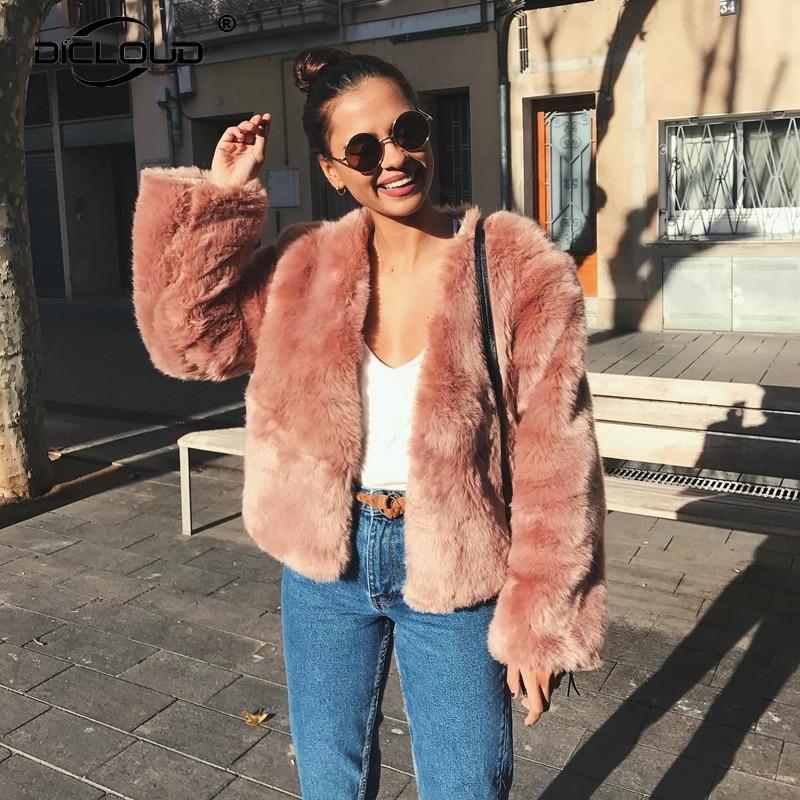 Free Ship Fluffy Mink Pink Faux Fur Coat on sale - SOUISEE