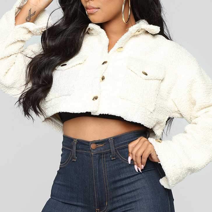 Thick White Short Teddy Faux Fur Cropped Jacket Winter Coats on sale - SOUISEE