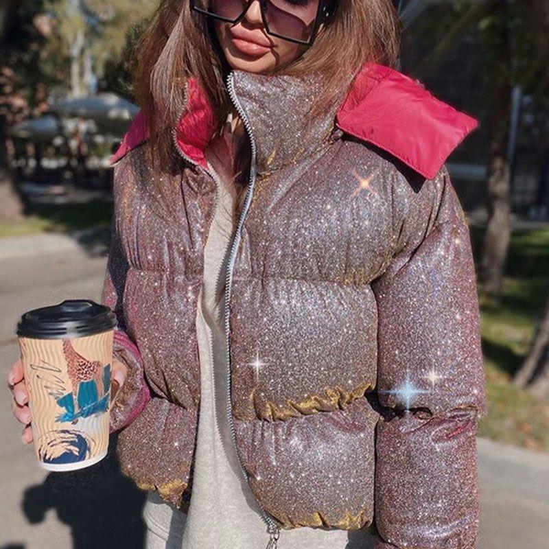 Sparkly Padded Quilted Puffer Jacket With Hood on sale - SOUISEE
