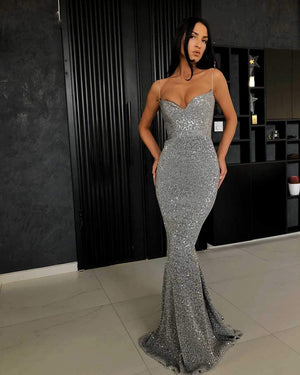 Classy Glitter Silver Long Dress Formal Mermaid Ball Gowns on sale - SOUISEE