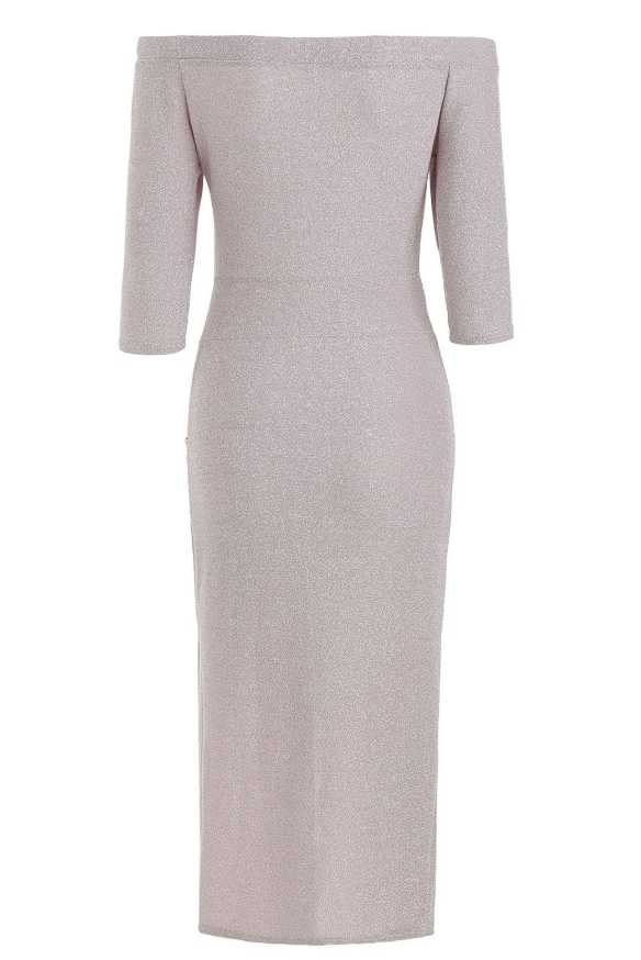 Glitter Half Sleeve High Waisted Off The Shoulder Split Dress on sale - SOUISEE