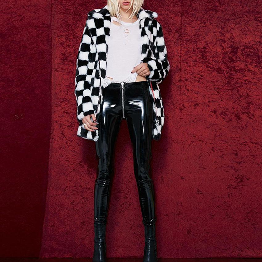 High Waisted Faux Leather Zipper glossy leather Skinny pants on sale - SOUISEE
