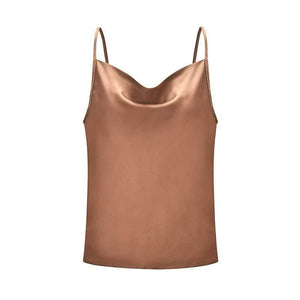 Relaxed Adjustable Spaghetti Strap Cow Neck Silk Satin Cami Camisole Top on sale - SOUISEE