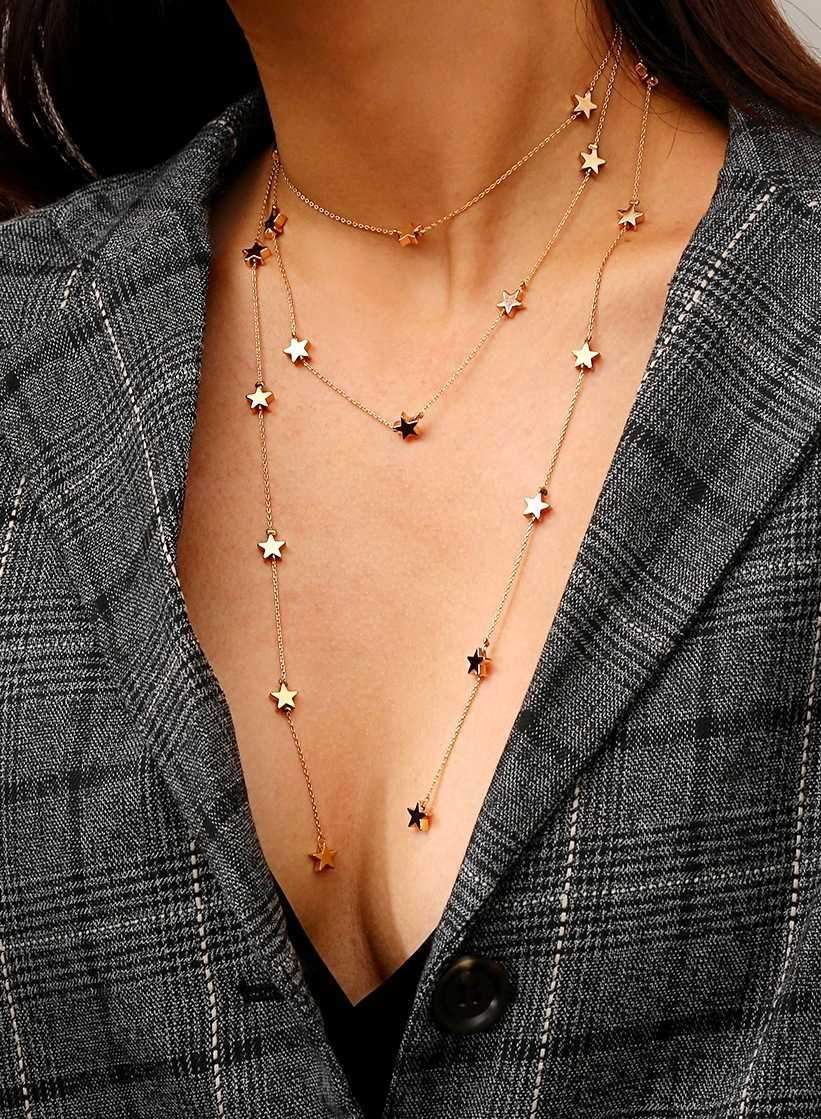 Stars Beaded Multi Layered Chocker Necklace Gold on sale - SOUISEE