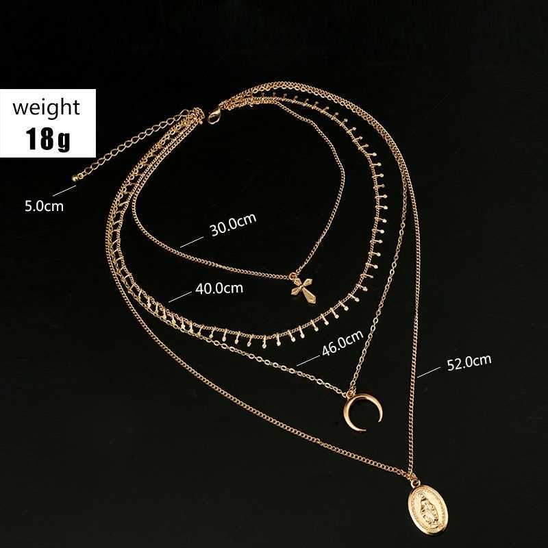Gold Madonna Goddess Coin Crescent layered Necklace Set on sale - SOUISEE