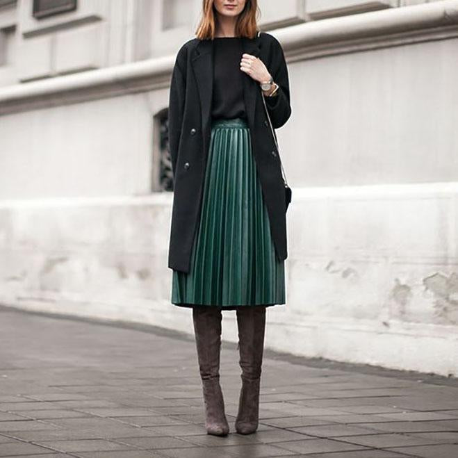 Classic Flowy Chiffon Pleated Midi Skirt Long Length on sale - SOUISEE
